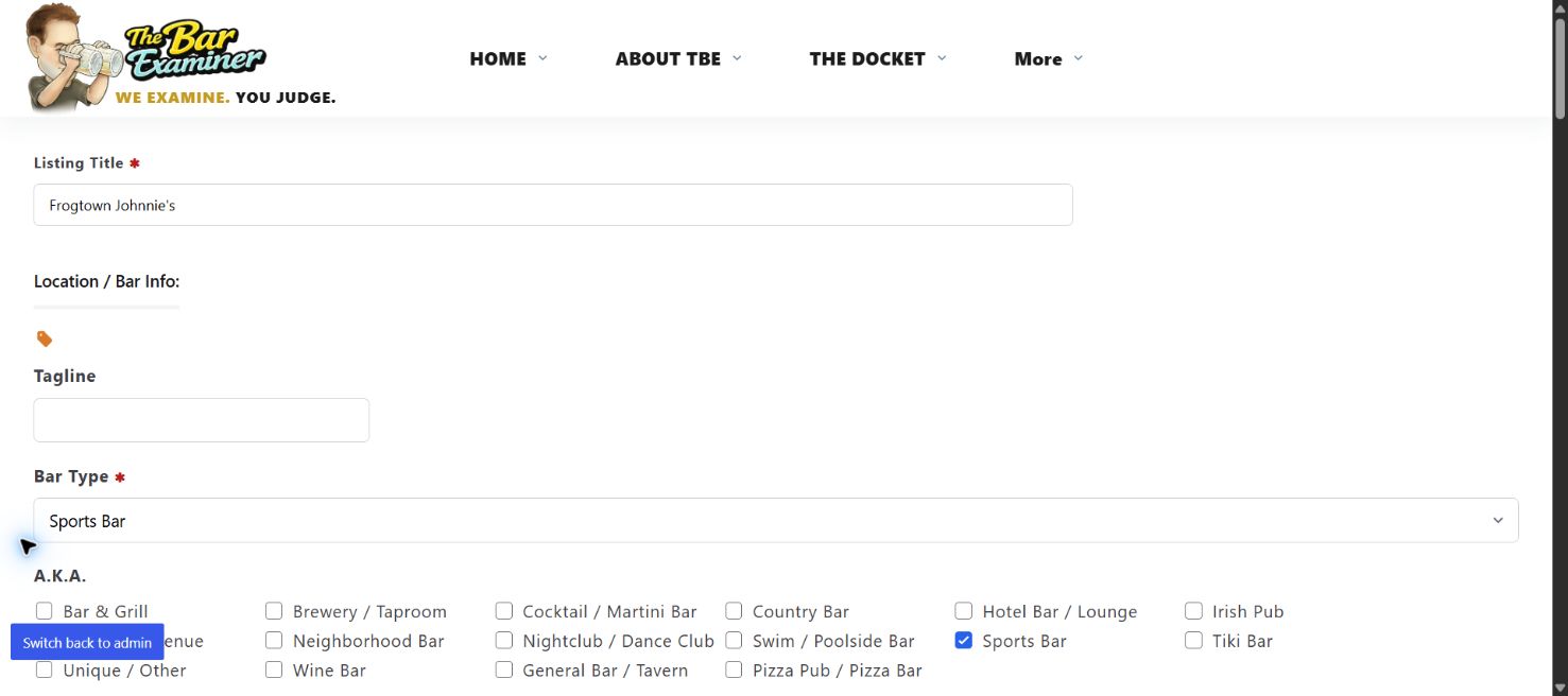 TBE Edit Listing form opened from the owner gear menu