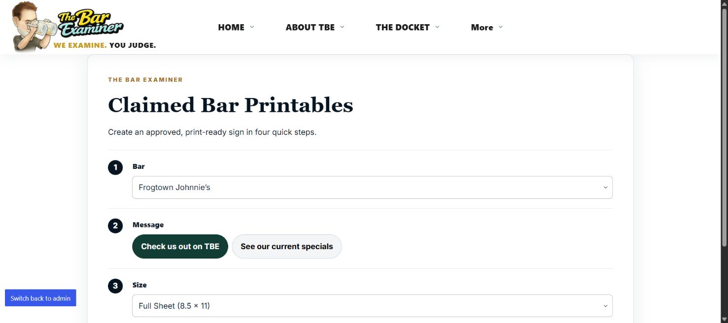 Claimed Bar Printables four-step sign builder