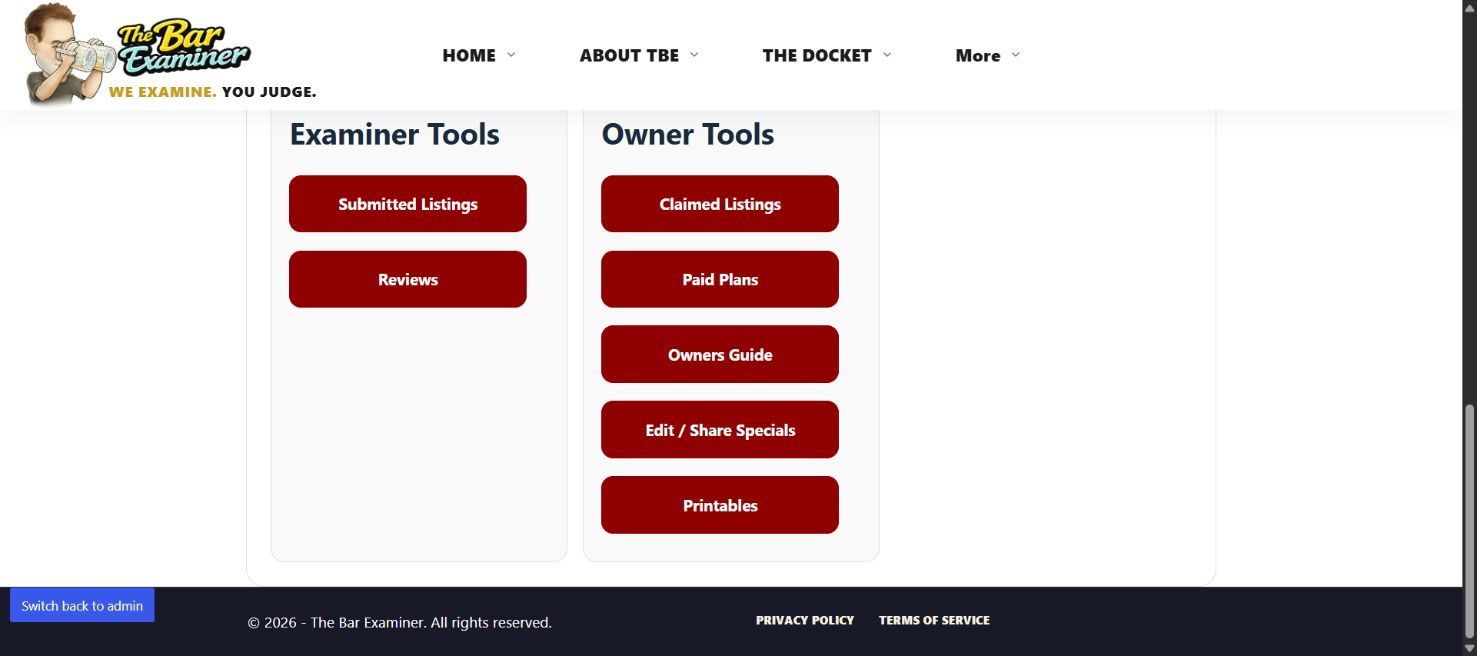 Owner Tools buttons on the TBE My Account page